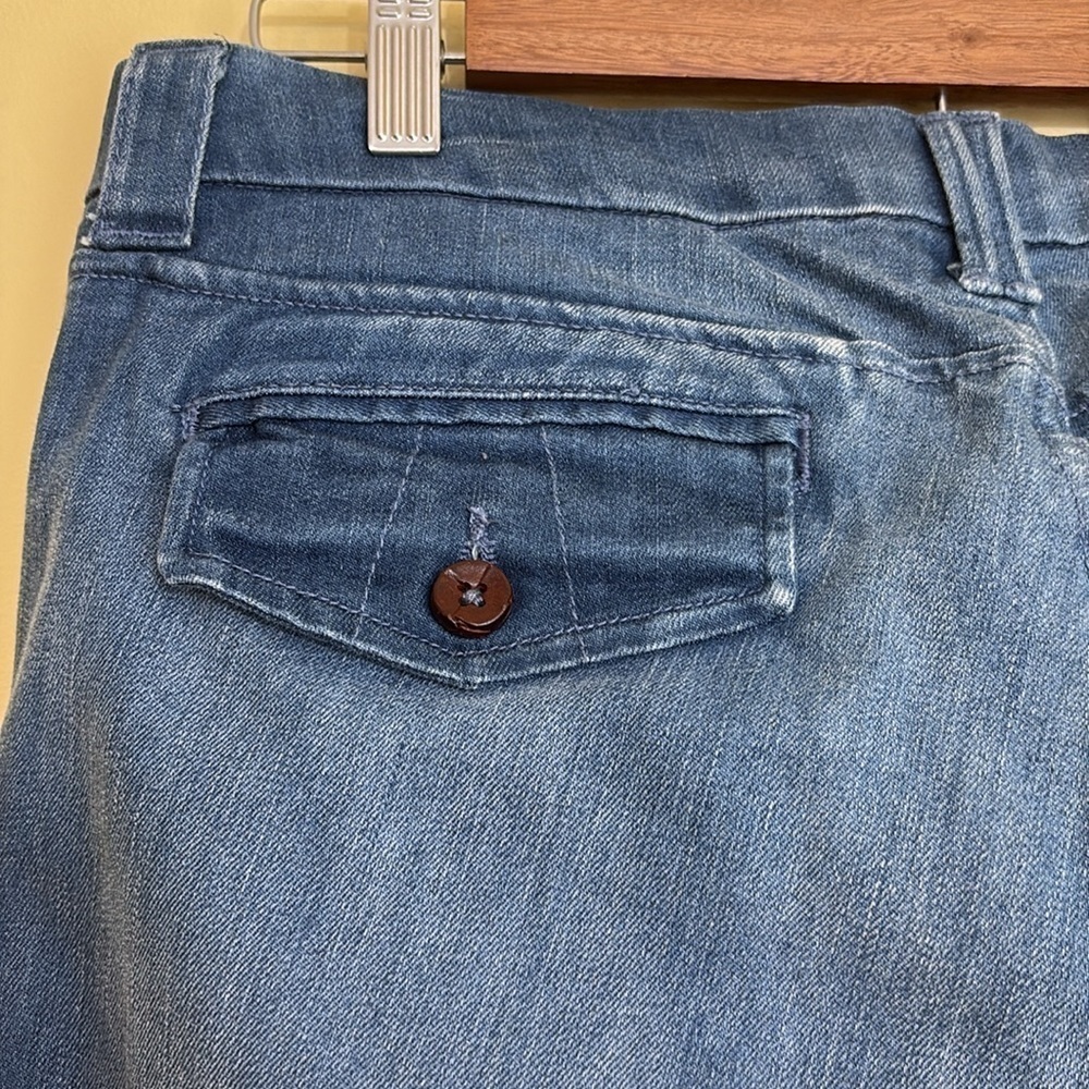Banana Republic Bootcut Flare Cuff Flap Back Pocket Whisped Blue Denim Jeans 12 - Picture 13 of 15